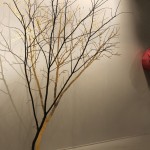 Ann Sundholm: Puun varjossa, kork. n. 4 m, puu, lyöntimetalli, varjo (vas.), Anna-Maija Aarras: Parasiitti, 92x107x88 cm, silkki (oik.)
