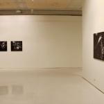 Miia Autio: Yleiskuva näyttelystä Yökävelyt, pigmenttimustevedoksia alumiinille, 2011-12